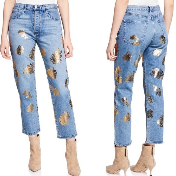 3x1 Denim - -3x1 NYC Higher Ground Crop Eva Gold Foil Jeans NWT